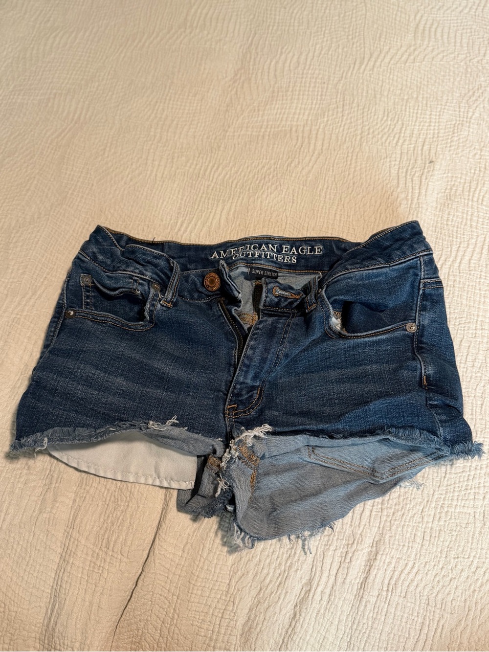 American Eagle Outfitters Dark Blue Denim Cutoff Shorts with Frayed Hem